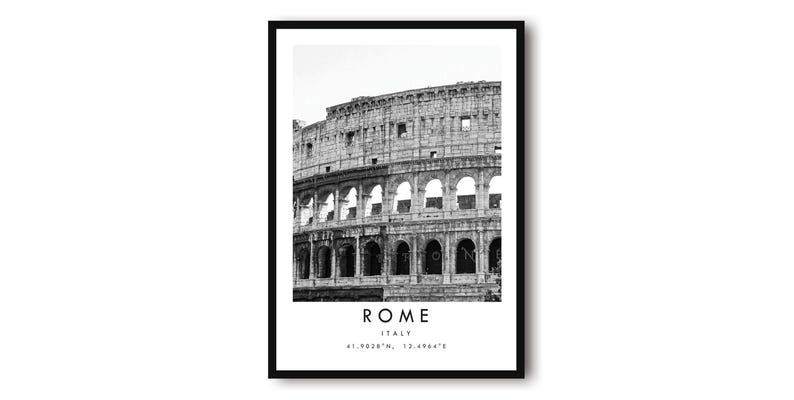 Rome Colosseum Print: Black and White Italy Travel Poster image 1