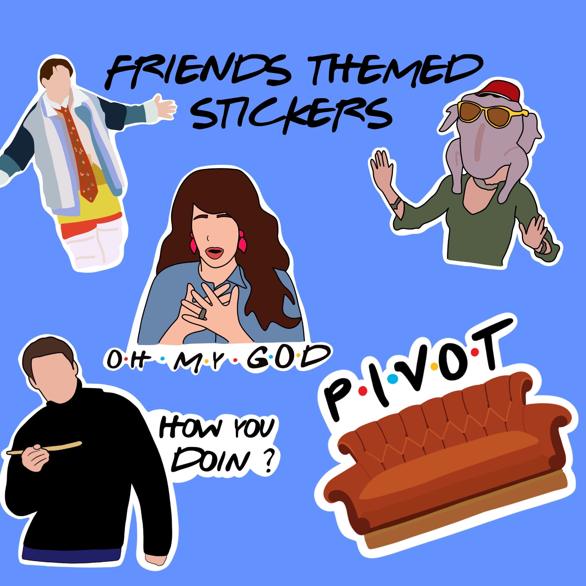 Friends Stickers Friends Joey Pivot Janice Etsy Friends Stickers Friends Joey Pivot Janice Etsy