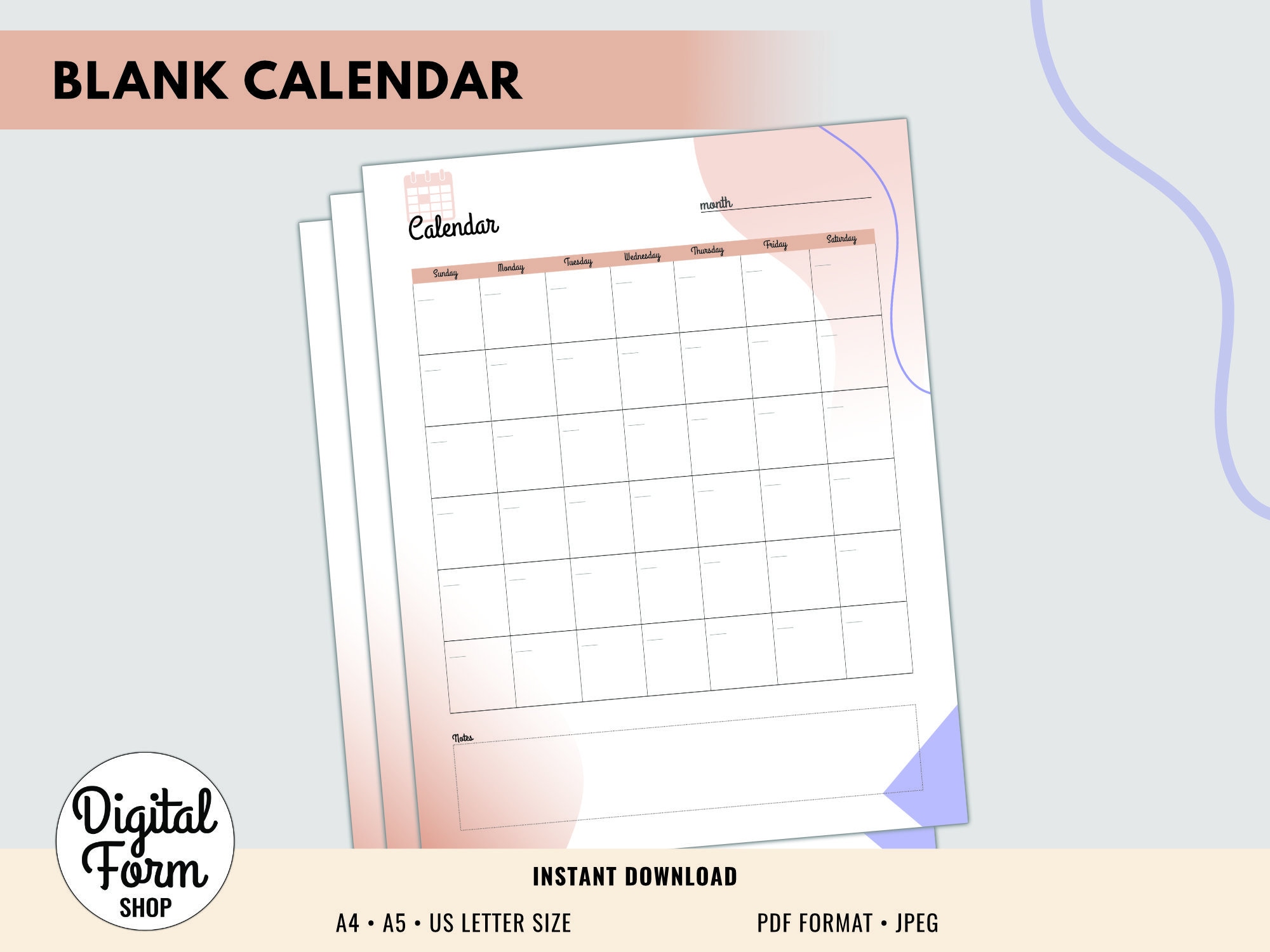 Printable Blank Portrait Calendar, Desk Calendar, Wall Calendar ...