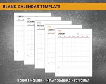 Printable Blank Portrait Calendar, Minimalist Style (Digital Download)