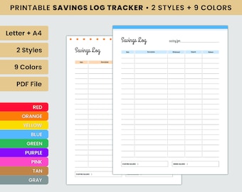 Savings Log Printable, Goal Tracker, A4 A5 Letter (PDF Download)