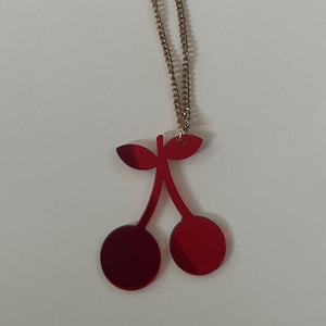 Y2K Cherry Pendant Necklace: Red Acrylic, Gold-Tone Chain
