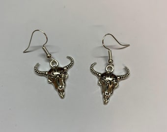 Silber Bull Skull Ohrringe: Western Cowgirl Rodeo Schmuck