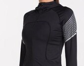 Women Black Silver Blurred Lines Sexy Compression Legging and Hooded Jacket Set