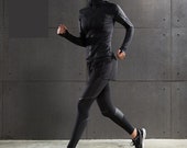 Women Blurred Lines Black Sexy Compression Legging and Hooded Jacket Set