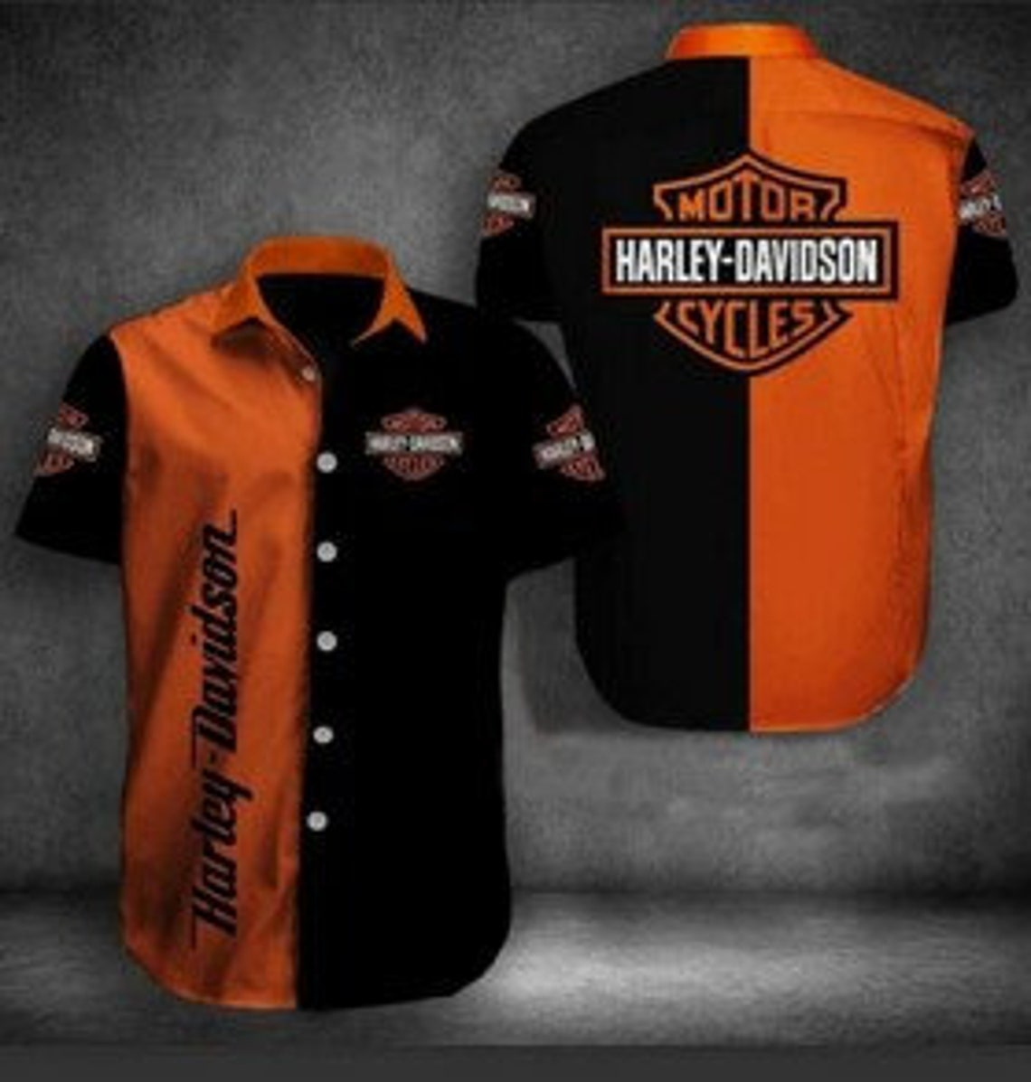 Harley Davidson 3d Shirt Black Orange Christmas Etsy