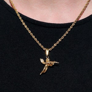 18k Gold Cupid Pendant Guardian Angel Gold Chain for Men Jewelry for Man Necklace Chain Mens Gold Pendant Cupid Necklace Man Valentines Gift