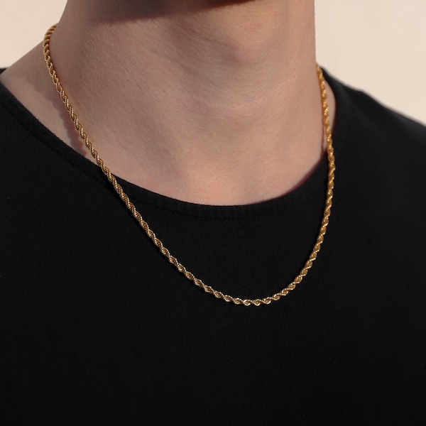 18k Rope Chain Mens Gold Mens Necklace Stainless Steel 3mm Chain Gold Chain Gold Twist Rope Chain For Man Boyfriend Valentines Gift For Man
