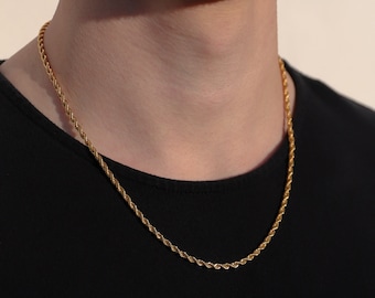 18k Rope Chain Mens Gold Mens Necklace Stainless Steel 3mm Chain Gold Chain Gold Twist Rope Chain For Man Boyfriend Valentines Gift For Man