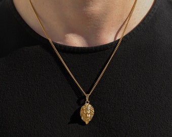 18k Lion of Judah Gold Lion Head Pendant Chain Mens Lion Necklace Gold Jewelry Vintage Animal Head Necklace Men Gift For Man Boyfriend Gift