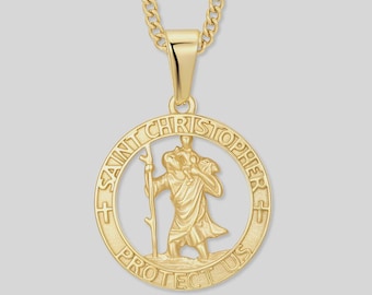 Gold St Christopher Necklace for Men – Patron Saint Medal Pendant, Waterproof Curb Chain, Gift