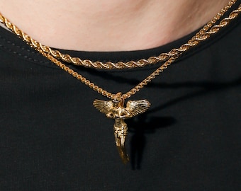 Gold Guardian Angel Necklace Set for Men – Angel Pendant + Rope Chain, Waterproof Gift