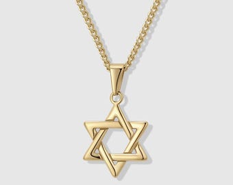 Gold Star of David Necklace for Men – Magen David Pendant, Waterproof Curb Chain, Jewish Gift