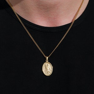 18k Gold St Michael Pendant Saint Michael Medal Man Pendant Man Necklace for Men Pendant for Men Gold Man Necklace Gift for Man Boyfriend Gold