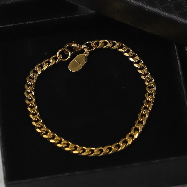 18k Cuban Link Bracelet For Men Gold Mens Cuban Bracelet Mens Bracelet Mens Gold Bracelets Mens Chain Bracelet Valentines Gift Man Boyfriend