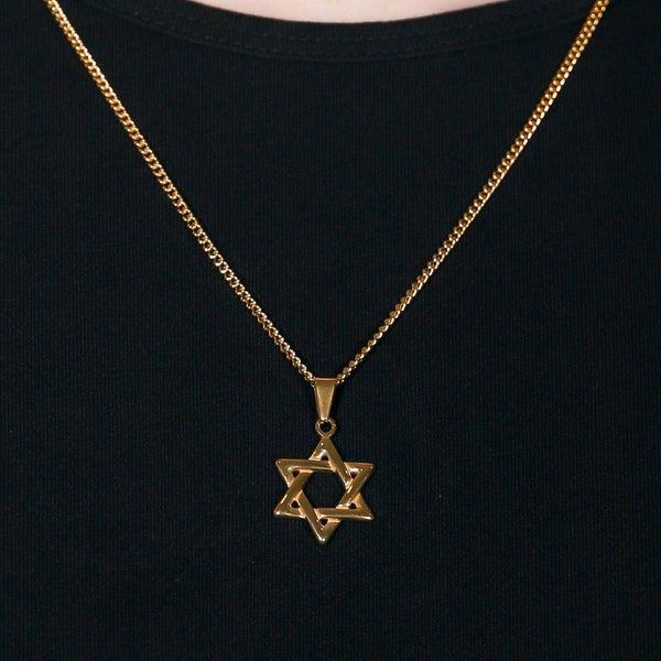 18k Gold Star of David Pendant for Man Necklace Gold Mens Necklace Waterproof Jewelry For Man Gift For Him Gift for Man Boyfriend Gift