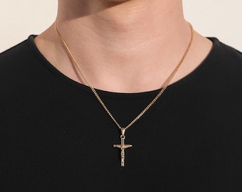 18k Gold Crucifix Necklace Gold Cross Necklace Men Gold Cross Pendant Christian Jewelry Gift for him Boyfriend Gift for Man Christian Gift
