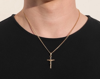 18k Gold Kruzifix Halskette Gold Kreuz Halskette Männer Gold Kreuz Anhänger Christian Schmuck Geschenk für ihn Freund Geschenk für Mann Christian Geschenk