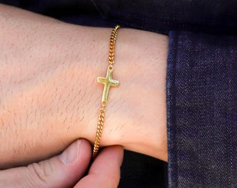 18k Gold Cross Bracelet For Men Gold Mens Cuban Bracelet Mens Bracelet Mens Gold Bracelets Mens Chain Bracelet Gift For Him Boyfriend Gift