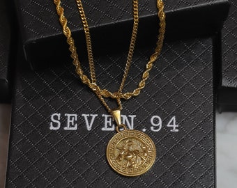 Gold Zeus Necklace Set for Men – Greek God Pendant + Rope Chain, Waterproof, Gift for Him