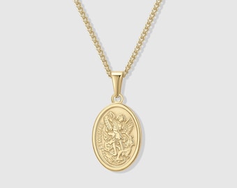 18k Gold St Michael Pendant Saint Michael Medal Man Pendant Man Necklace for Men Pendant for Men Gold Man Necklace Gift for Man Boyfriend