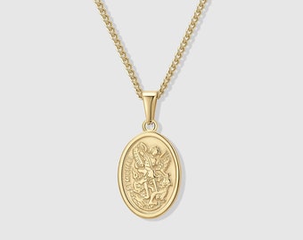 18k Gold St Michael Pendant Saint Michael Medal Man Pendant Man Necklace for Men Pendant for Men Gold Man Necklace Gift for Man Boyfriend