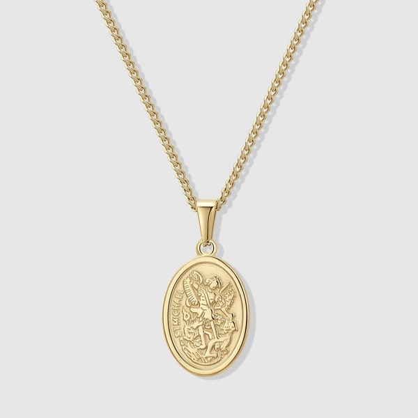 18k Gold St Michael Pendant Saint Michael Medal Man Pendant Man Necklace for Men Pendant for Men Gold Man Necklace Gift for Man Boyfriend