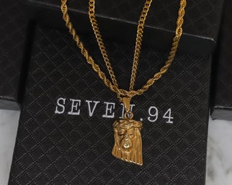 Gold Jesus Piece Necklace Set for Men – Jesus Pendant + Rope Chain, Waterproof Gift