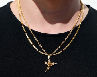 18k Gold Cupid Gun Pendant Guardian Angel Gold Chain Mens Cupid Necklace  Gold Cupid Pendant Gold Cupid Necklace For Man Valentines Gift