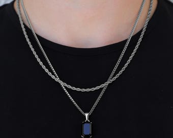 Silver Black Onyx Pendant Chain Mens Black Stone Pendant Silver Pendant Onyx Stone Necklace For Men Gift For Boyfriend Gift For Men