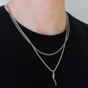 Italian Horn Pendant Necklace Set for Men Italian Horn Necklace Italian Horn Charm Man Cornicello Pendant Italian Necklace Set Gift For Man