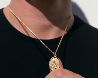 18k Gold St Gabriel Pendant Saint Gabriel Medal Archangel Gabriel Necklace Protector Pendant Necklace For Men Gift For Man Boyfriend Gift