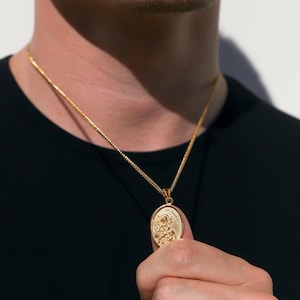 18k Gold St Gabriel Pendant Saint Gabriel Medal Archangel Gabriel Necklace Protector Pendant Necklace For Men Gift For Man Boyfriend Gift