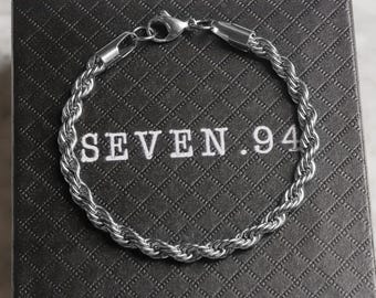 Silver Rope Bracelet for Men – Stainless Steel Chain, Waterproof, Gift for Him
