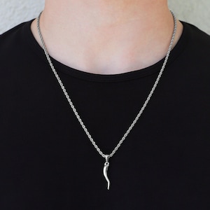 18k Silver Italian Horn Pendant for Men Italian Horn Necklace Italian Horn Charm For Man Cornicello Pendant Italian Necklace Gift For Man