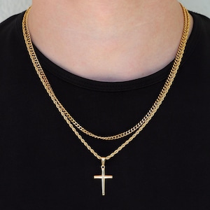 18k Gold Cross Necklace Gold Cross Necklace Stainless Steel Men Gold Cross Pendant Christian Jewelry Gift For Him Man Gift For Man Boyfriend