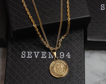 Gold St Benedict Necklace Set for Men – Saint Medal Pendant + Rope Chain, Waterproof Gift