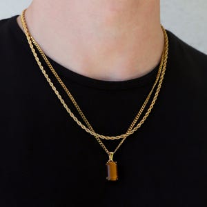 Necklace Set For Men - 18k Gold Tiger Eye Pendant Chain Mens Tiger Eye Stone Pendant Gold Pendant Tiger Eye Stone Necklace For Men Gift