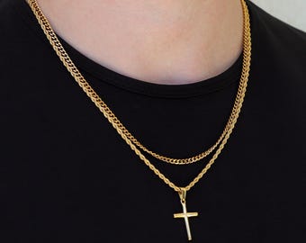 Necklace Set For Men - 18k Gold Cross Necklace Mini Cross Necklace Men Gold Cross Pendant Christian Jewelry For Man Gift For Boyfriend