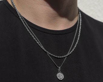 Necklace Set For Men - Silver St Christopher Pendant Saint Christopher Medal Man Pendant Man Necklace for Men Pendant for Men Gift For Dad