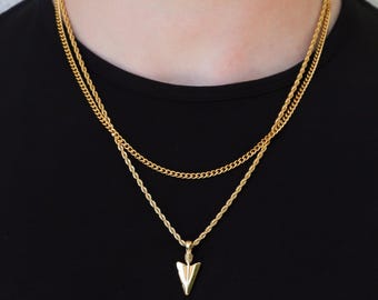 18k Gold Arrow Pendant Necklace For Men Arrow Necklace Gold Chain For Man Lucky Arrow Chain Tribal Arrow Pendant Gift For Men Gift For Men