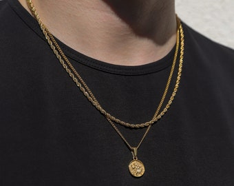 Necklace Set For Men - 18k Gold St Christopher Pendant Saint Christopher Medal Man Pendant Man Necklace for Men Pendant for Men Gift For Men