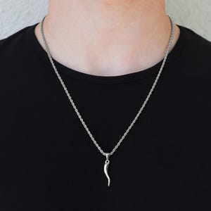 18k Silver Italian Horn Pendant for Men Italian Horn Necklace Italian Horn Charm For Man Cornicello Pendant Italian Necklace Gift For Man