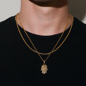 18k Gold Hamsa Pendant Man Evil Eye Charm Pendant Chain for Man Hamsa Charm Hamsa Necklace Fatima Hand Hand of Miriam Man Gift For Him