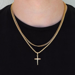 Collar con cruz de oro de 18k, collar con cruz de oro, collar con cruz de oro de acero inoxidable para hombre, colgante de cruz de oro, joyería cristiana, regalo para él, regalo para hombre, regalo para novio