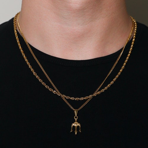 18k White Gold Trident Man Pendant Chain Mens Trident Necklace Etsy