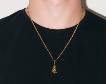 Gold chain with praying cheap hands