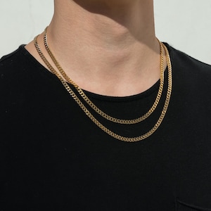 18k Cuban Link Chain Mens Gold Cuban Curb Chain Stainless Steel Chain Mens Jewelry 4mm Cuban Chain for Men Gift For Man Valentines Gift