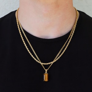 18k Gold Tiger Eye Pendant Chain Mens Tiger Eye Stone Pendant Gold Pendant Tiger Eye Stone Necklace For Men Gift For Men Boyfriend Gift