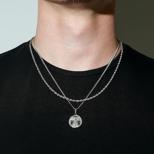 Silver Da Vinci Vitruvian Man Pendant Chain Mens Humankind Necklace Silver Man Pendant Vintage Necklace For Man Valentine Gift For Boyfriend